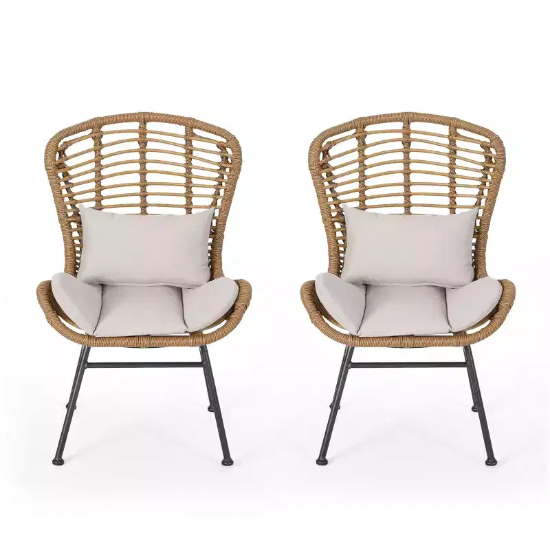 Christopher Knight Home Habra Wicker Iron Frame Club Chairs with Cushions