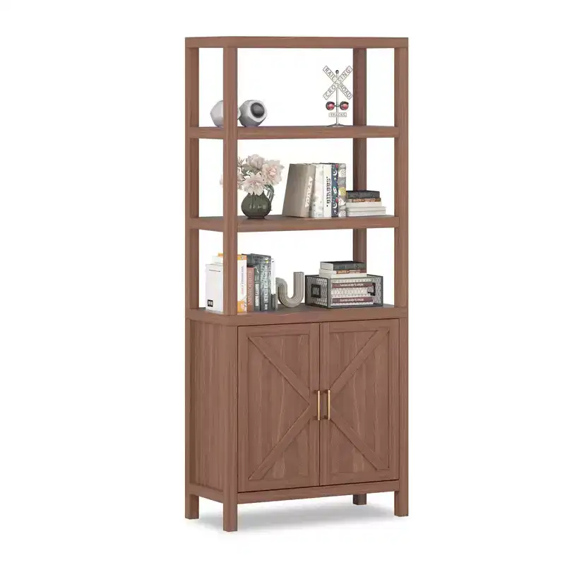 Bookshelf 5 Tier Book Shelf , 71 Tall Bookcase with Storage Space & Shelves, Farmhouse Bookcases for Living Room Home Office Kitchen