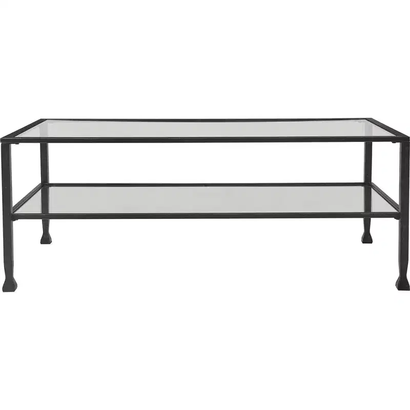 Glass and Metal Coffee Table, Tempered Glass Top, Distressed Black Frame