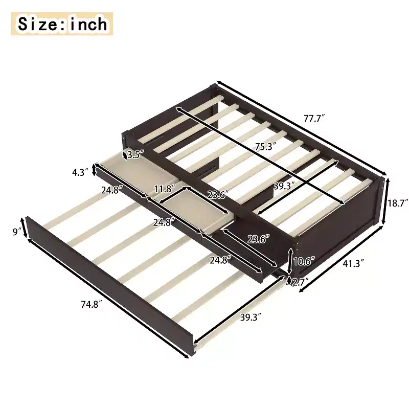 Bellemave Platform Bed with Trundle and 2 Drawers,Solid Wood Platform Beds Frame with Power Strip for Bedrooms