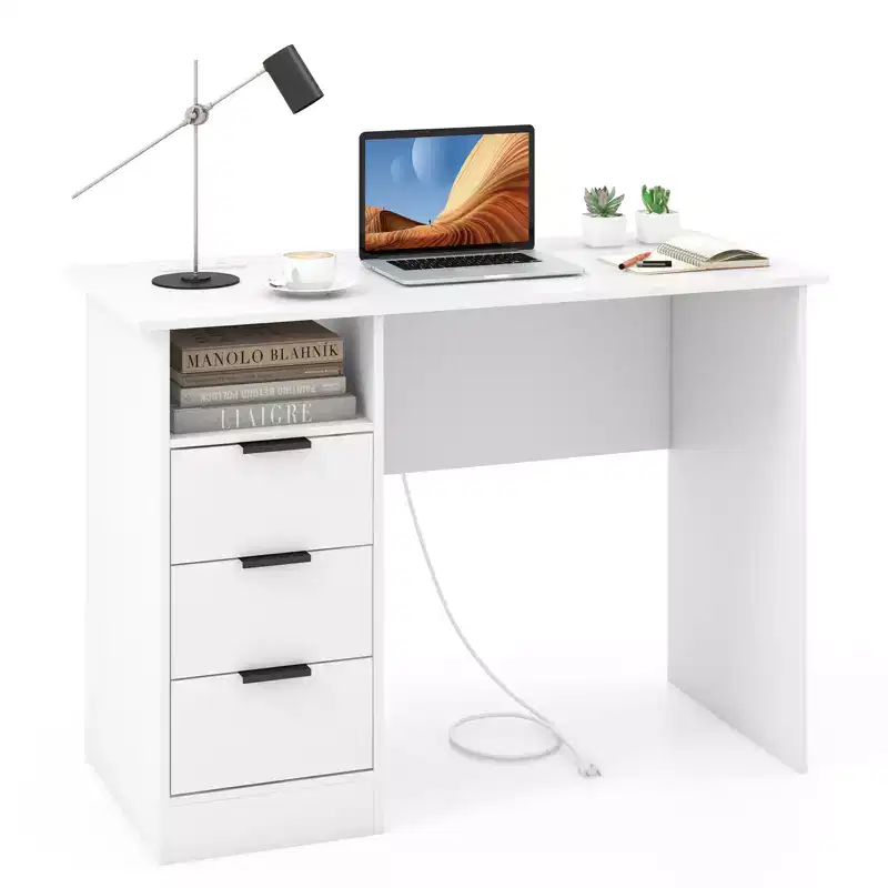 42.5 Computer Desk with Built-in Charge Station 3 Drawers & Open Shelf