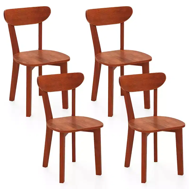 Costway Solid Wood Dining Chair Set of 4 w/ Curved Backrest & Rubber Wood Frame