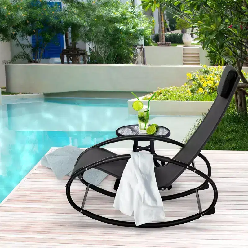 TUYOHW Patio Pool Lounger,Set of 1,Outdoor Rocking Chair with Breathable Mesh Seat,Sun Bathing Chair Chaise Lounge for Pool,Beach,Porch & Backyard