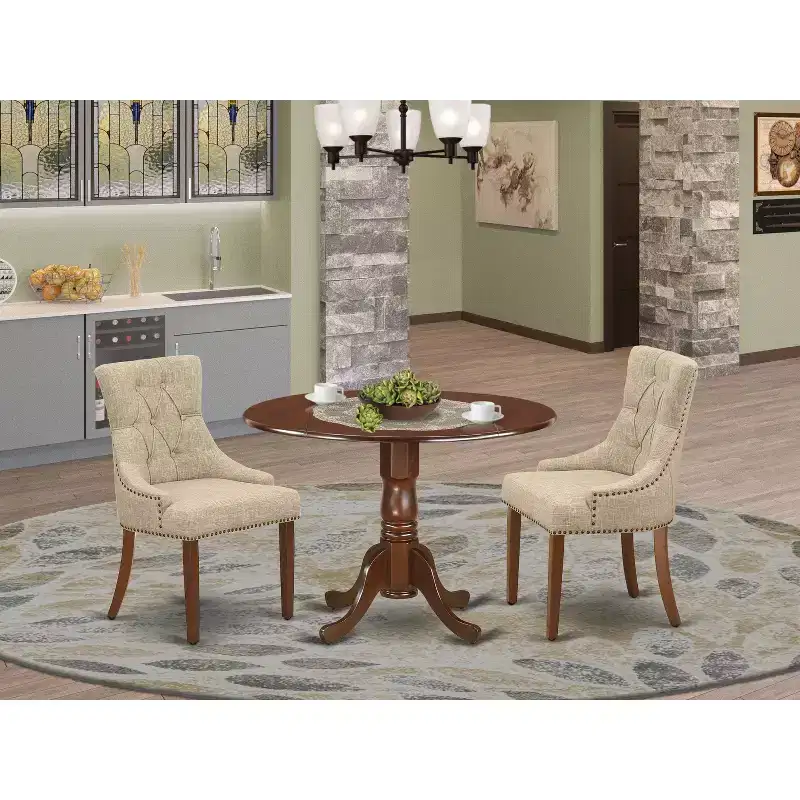 Round Dinette Set 42 Inch Table 2 Chairs Small Space Dining Mahogany Finish