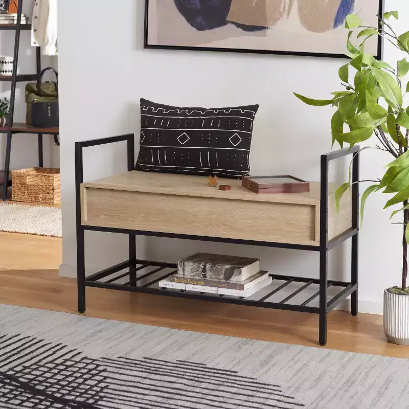 Rhonwen Storage Bench - BCH9300 - Sand/Black - Safavieh