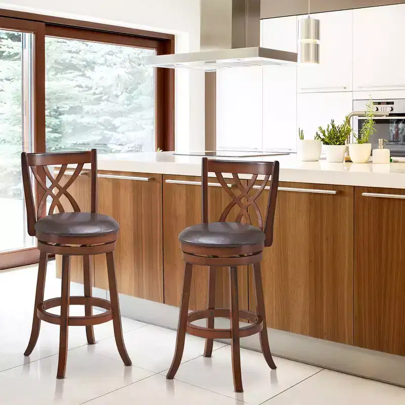 Costway Set of 2 Swivel Bar Stools Bar Height Dining Pub Chairs with Rubber Wood Legs
