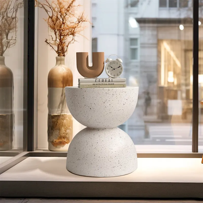 Graphite-like White Concrete Round Side Table, for 1