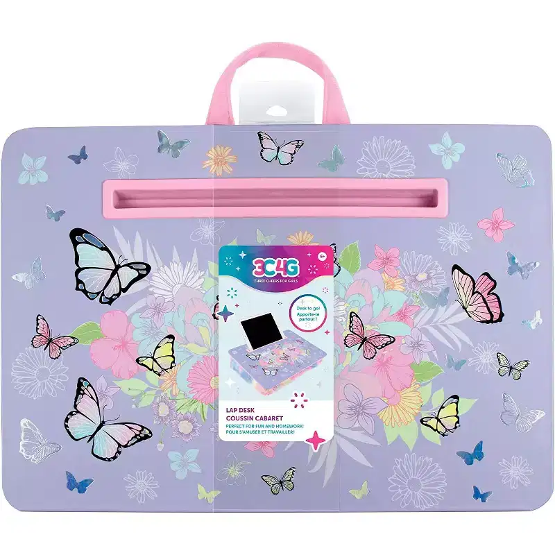 Kids Butterfly Lap Desk with Cushion, Media Slot & Handle, Purple Pastels, Ages 6+