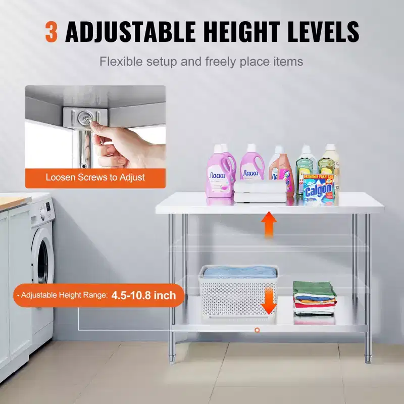 Stainless Steel Prep Table 24''x48''x34'' with Adjustable Shelves