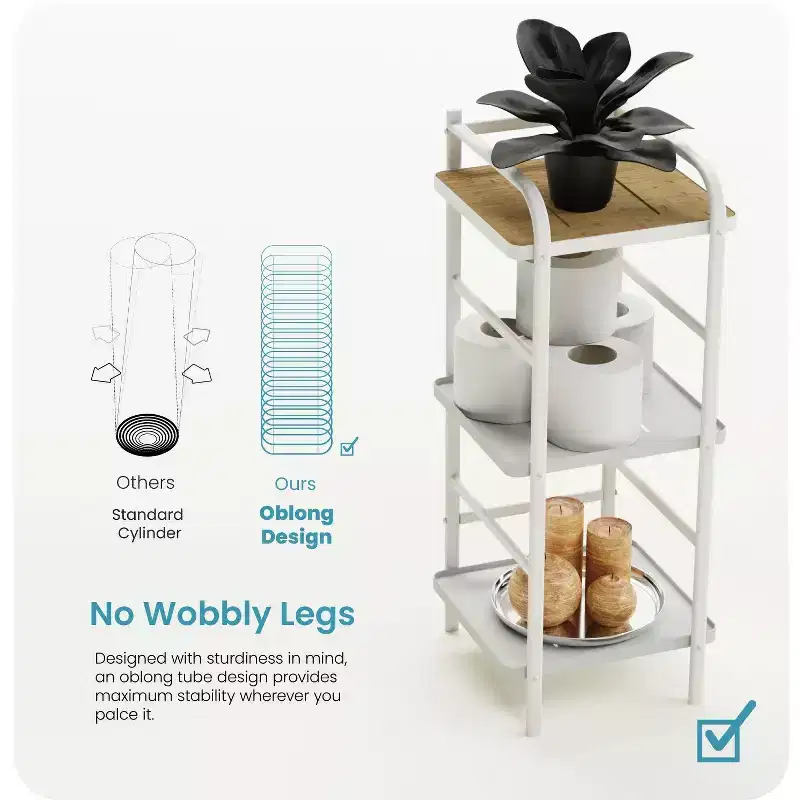 3-Tier Freestanding Storage Organizer with Bamboo Accent and Steel Frame, Vertical Space-Saving Shelf, White