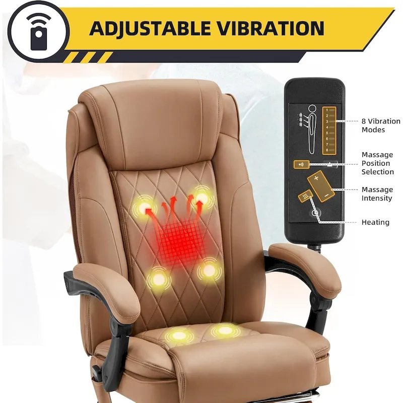 Ergonomic Heated Executive Office Chair, 2/4/6-Point Massage, Retractable Footrest, PU Leather