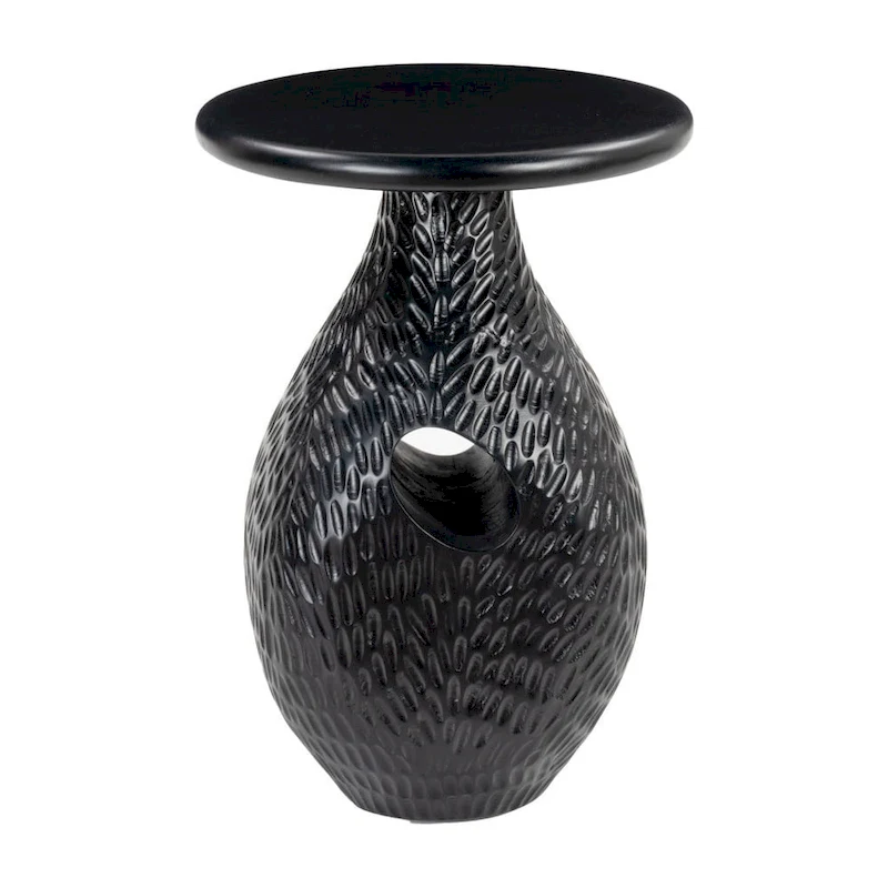 HomeRoots 20 Black Solid Wood Round Pedestal End Table - 15' X '20.1' X '15