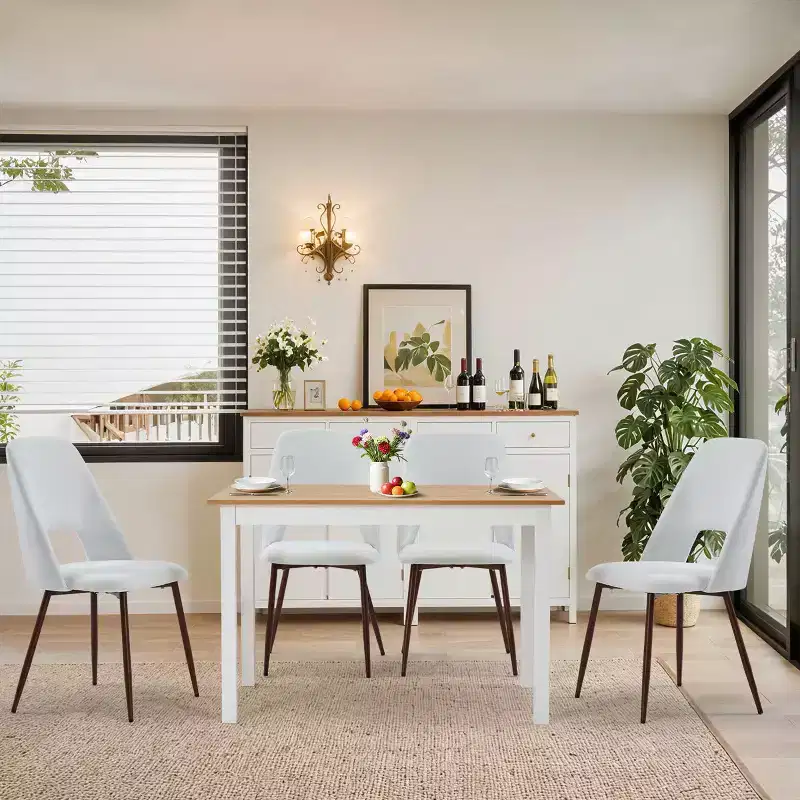 EROMMY Upholstered Dining Chairs Set Of 4 With Walnut Metal Legs (Set of 4)