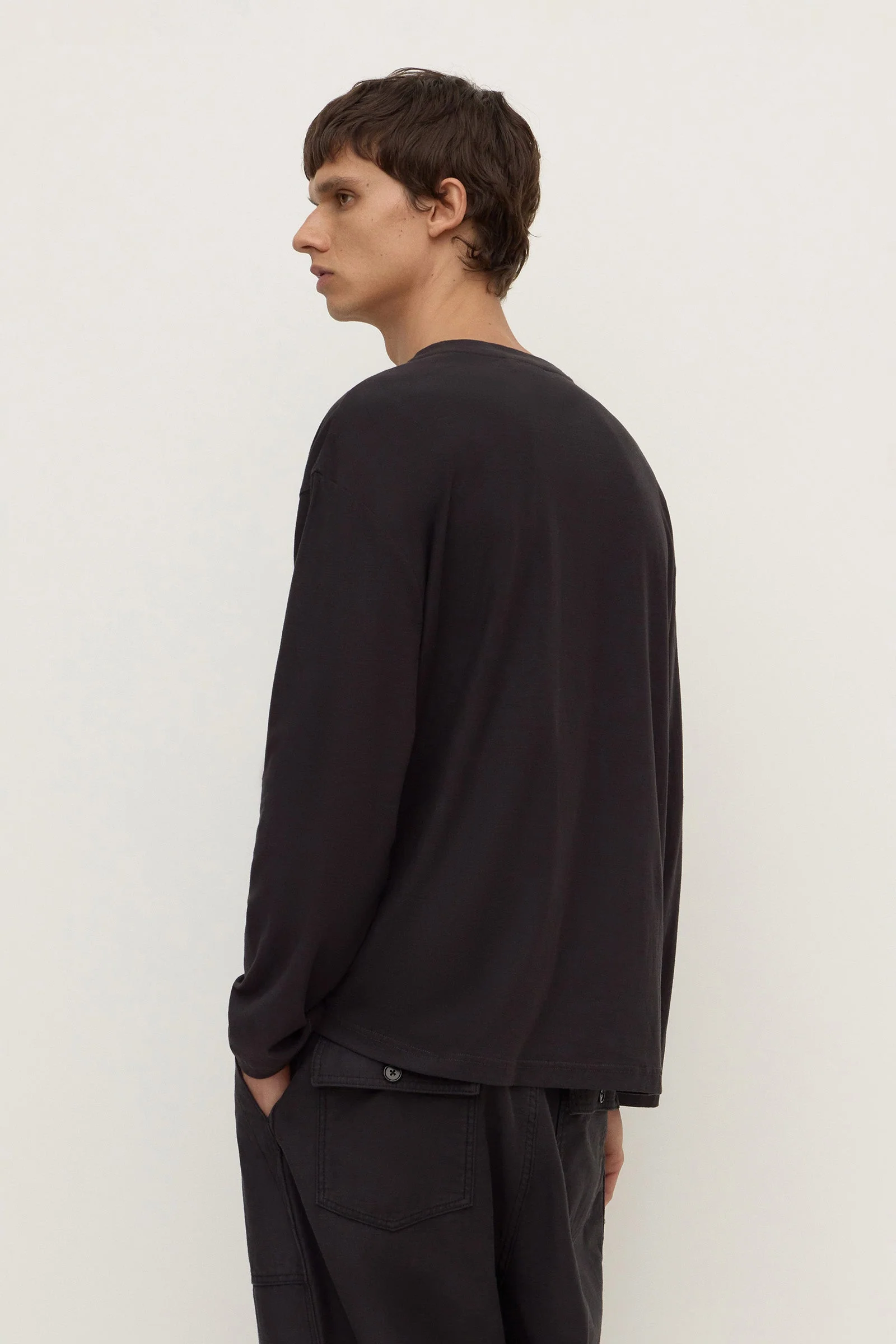 Washed Black Cotton Hemp Long Sleeve Tee