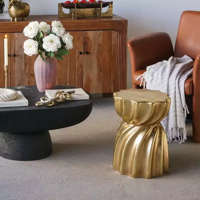 Jimin Modern Lightweight Concrete Accent Stool with Sculptural Swirl Design