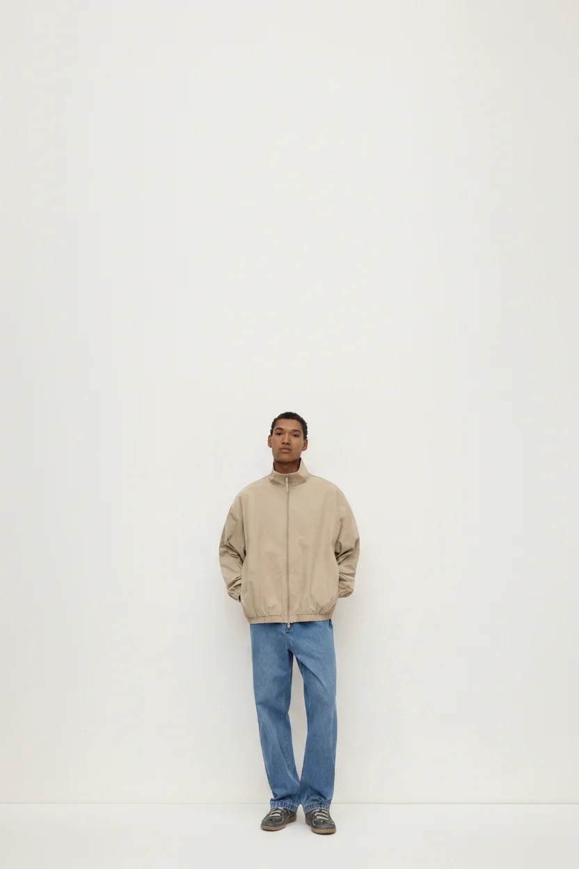 Ash Grey Cotton Stand Collar Jacket