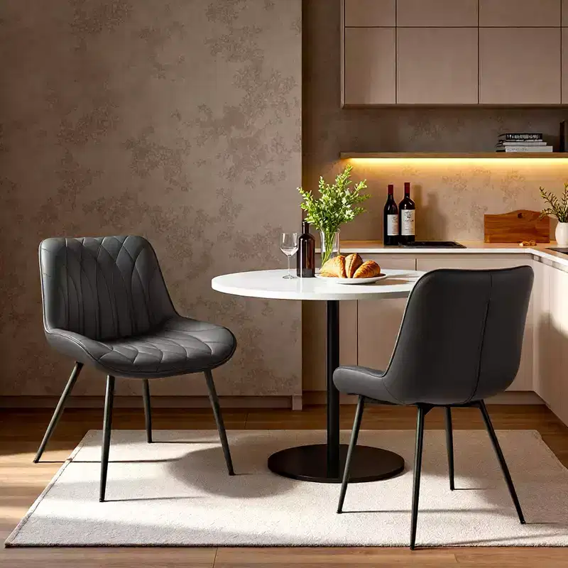 Set of 2 Modern Black  Dining Chairs, Upholstered Accent Kitchen Chairs with Metal Legs