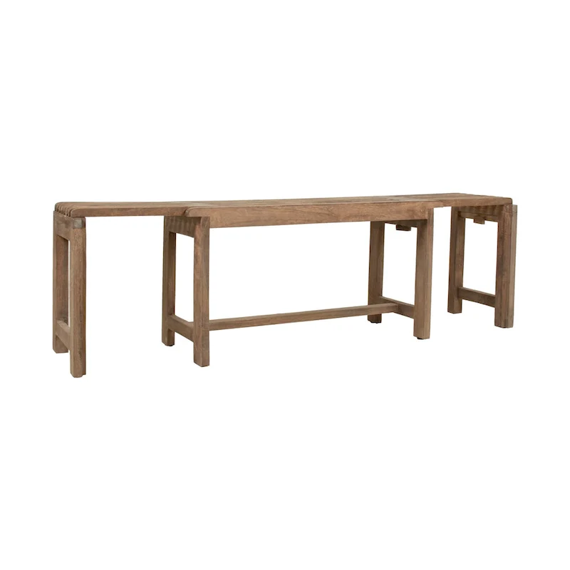 Natural Solid Mango Wood Extendable Bench – Slatted Top, Extends to 60