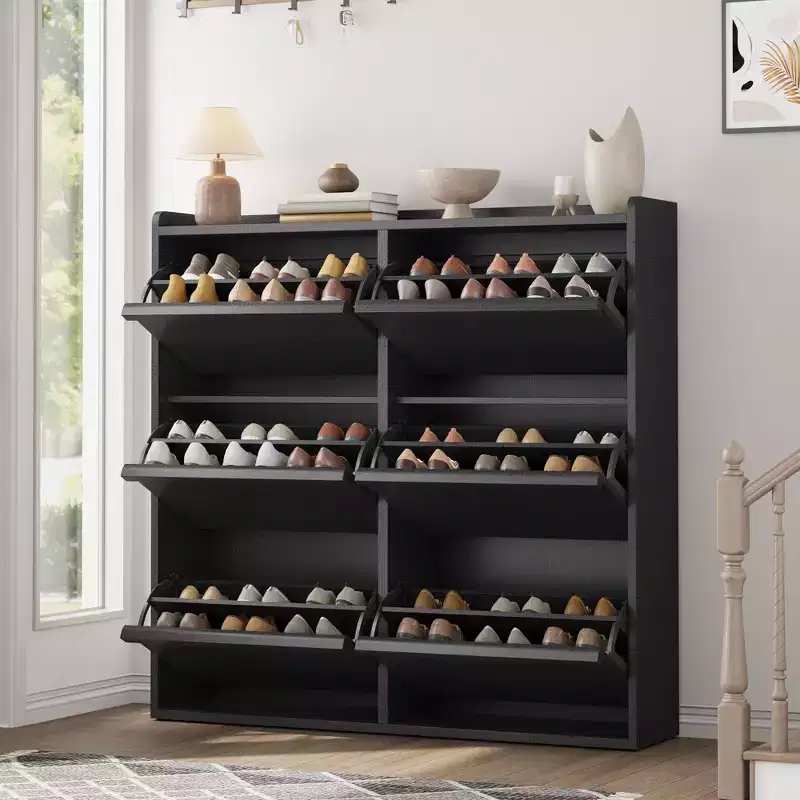 GustoWave Shoe Cabinet with 6 Flip Drawers, Wooden Shoe Organizer Cabinet with Adjustable Shelf, Shoe Storage