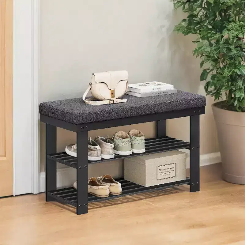 Bamboo Shoe Bench, 3-Tier Shoe Rack, Stable Shoe Organizer for Entryway, Living Room, Holds Up to 330 lb, 11.4 x 28 x 19.3 Inches