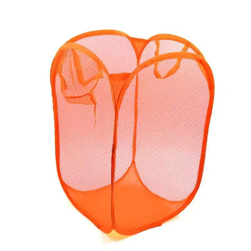 Mesh Bag Foldable Dirty Clothes Storage Laundry Basket Organizer Orange 19.68