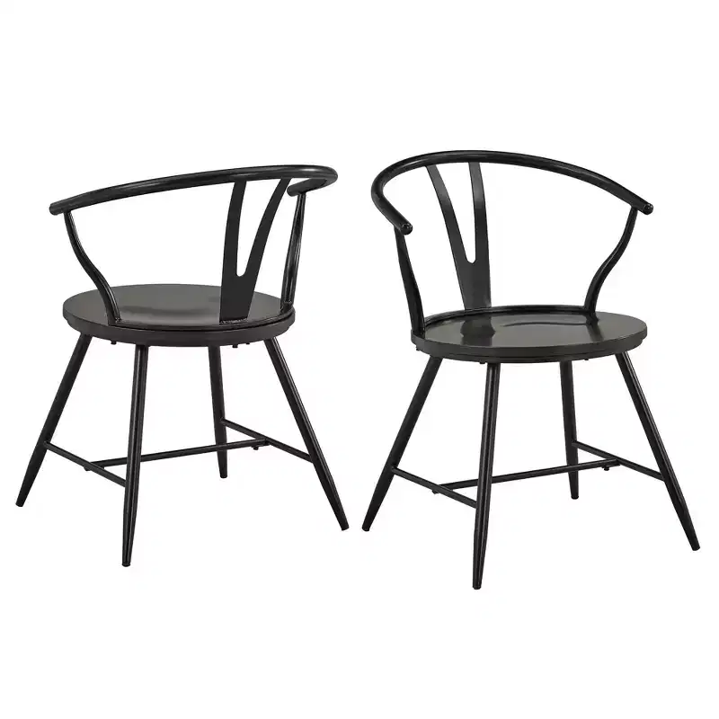 Wishbone Back Metal Side Chair with Wood Seat (Set of 2)