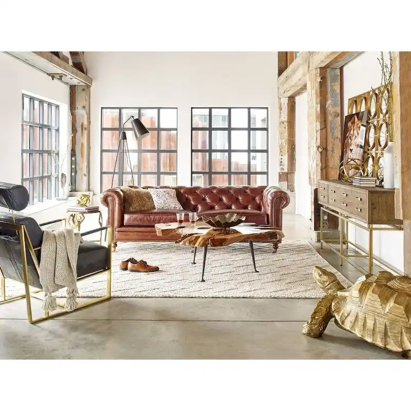 Aurelle Home Premier Top Grain Leather Chesterfield Sofa
