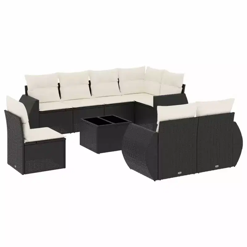 vidaXL Garden Sofa Set Black, Cream White PE Rattan Large