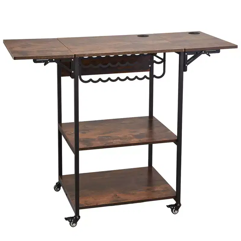 VEVOR Heat Press Table, 3 Tier Movable Heat Press Stand, Foldable Heat Transfer Machine Stand with Wheels and Vinyl Roll Holder, Black&Brown