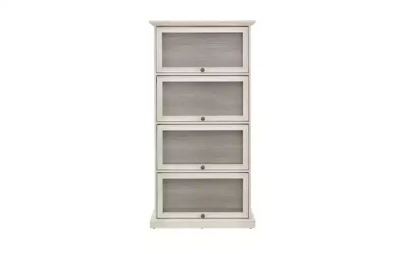 63 4-Tier Glass Display Cabinet, White MDF+Tempered Glass Curio Cabinet (Flip-up Doors for Collectibles/Toys/Books)