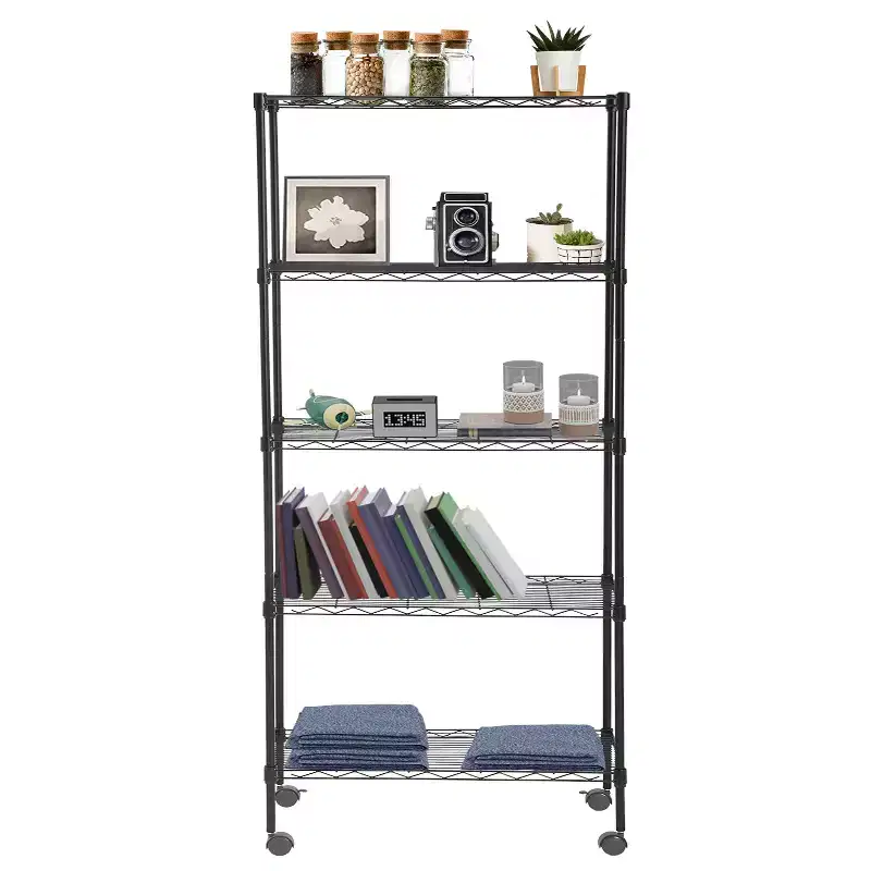 5-Tier Heavy-Duty Metal Wire Shelving Unit - 750 lb Capacity, Adjustable Shelf Heights, Lockable Wheels, Garage, Home & Kitchen