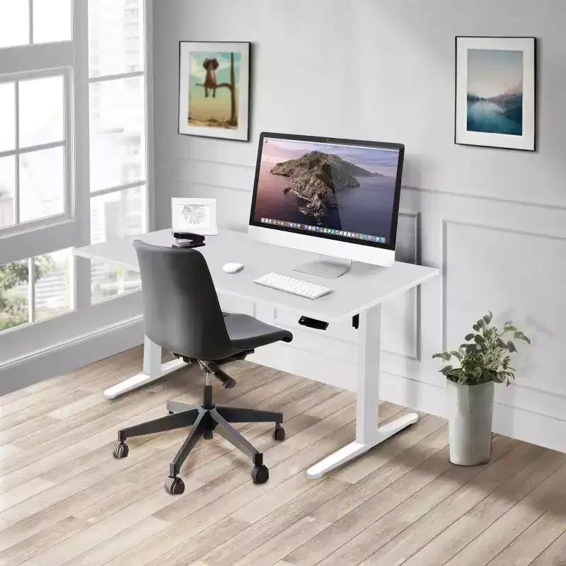 Mount-It! Height Adjustable Hand Crank Sit-Stand Desk Frame with Extra-Wide Tabletop | White