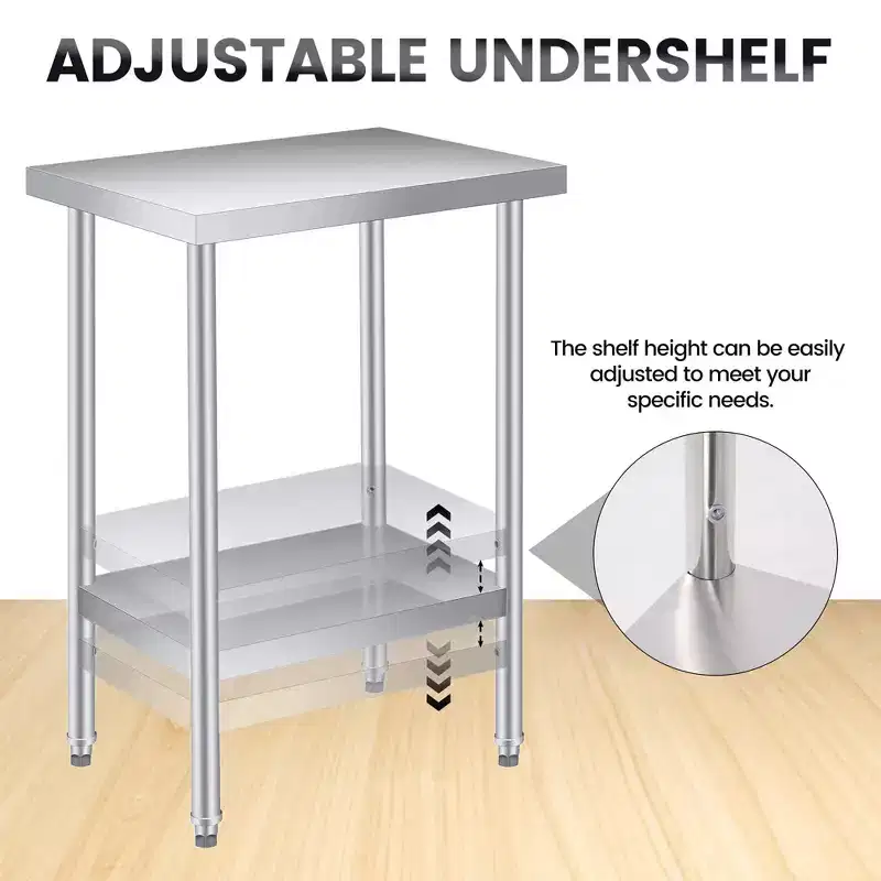 Acekool 30 x 24 Inch Stainless Steel Work Table with Lower Shelf