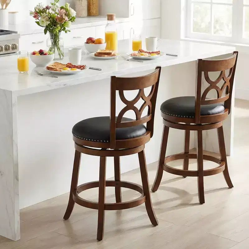 Costway 26'' Counter Height Bar Stools Set of 2 w/Rubber Wood Frame Upholstered Seat