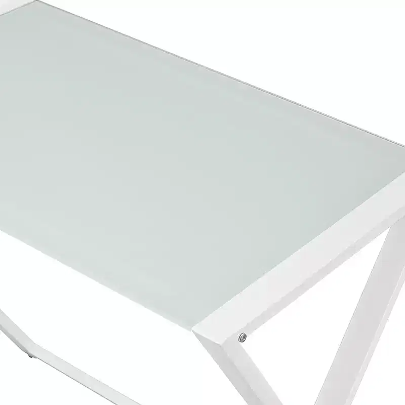 Modern L-Shaped Metal and Tempered Glass Computer Desk with X-Frame