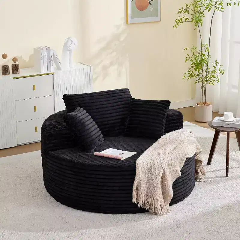 Round Oversized Corduroy Chaise Longue - Boneless Cloud Deep Seat Sleeper Floor Sofa Chair for Living Room Bedroom Apartment
