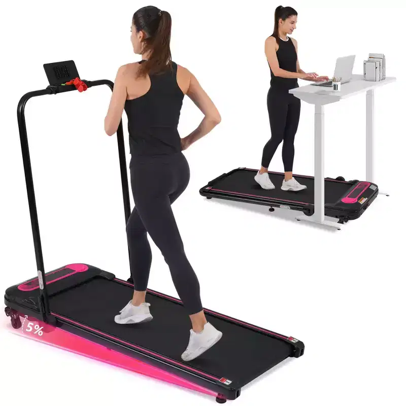 Okak Under Desk Treadmill with Incline and Adjustable Speed, 300LBS Capacity Treadmill with 2.5HP, Treadmills for Home, Office, Pink+Black