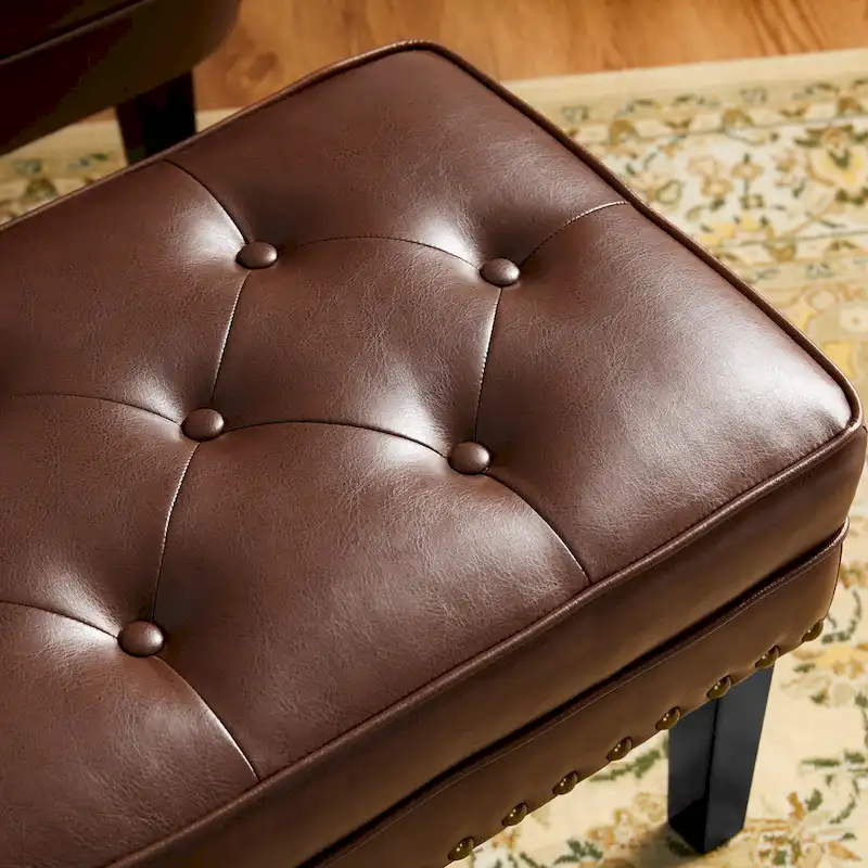 Black / Coffee Mid-Century Button-Tufted PU Leather Ottoman