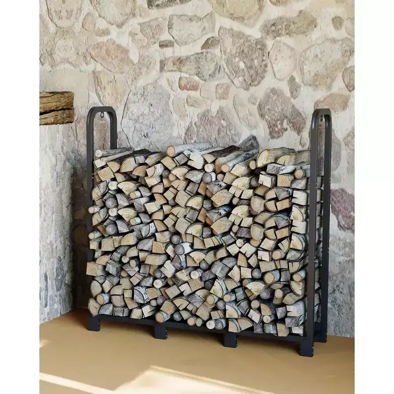 Firewood Rack Stand 4ft, Steel Log Holder, Wood Pile Storage Organizer for Fireplace Fire Pit, Heavy Duty