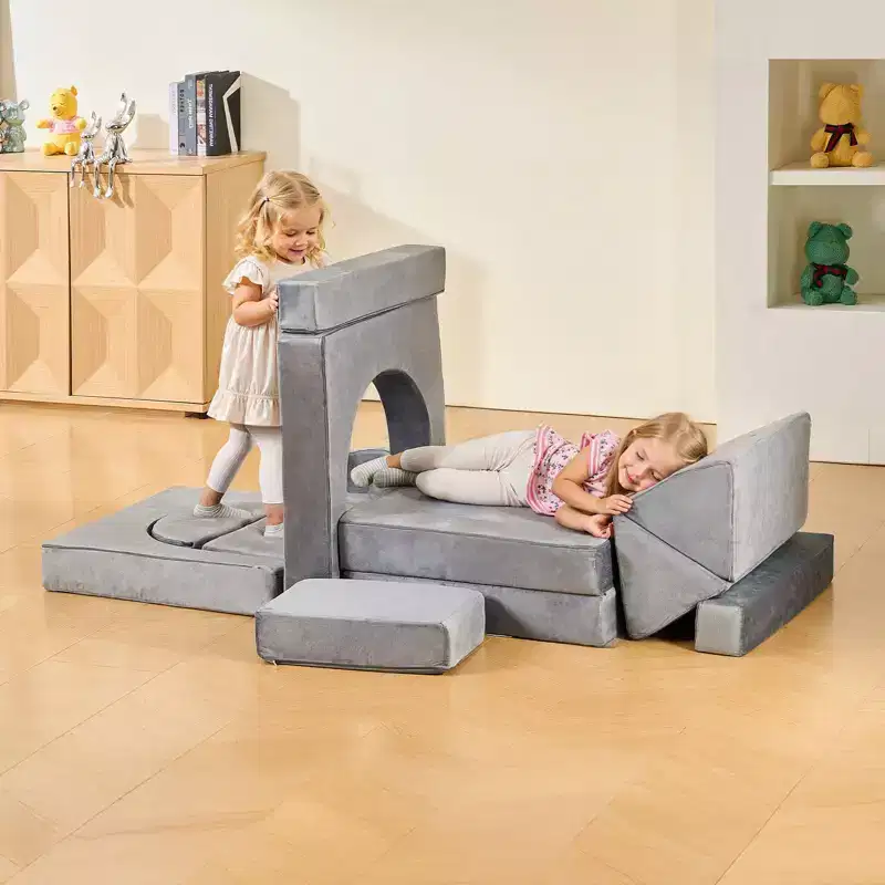 Modular Kids Play Couch Sectional Toddler Sofa with Armrests 14 Pcs Gray Heavy Duty