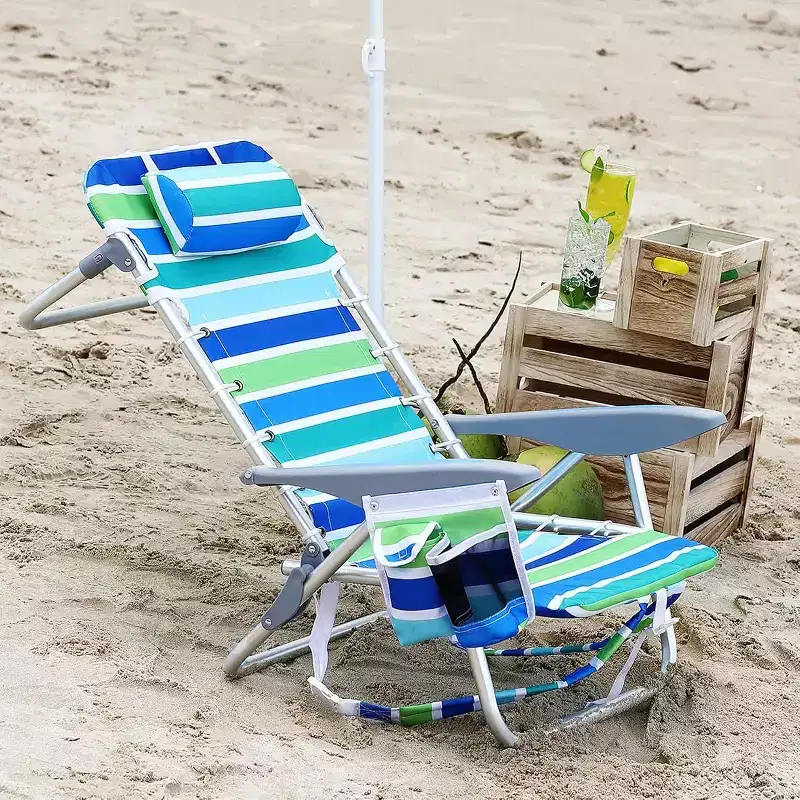Acekool Backpack Beach Chair Set of 2, 5 Position Lay Flat Folding Chairs with Straps, Cup Holder & Towel Bar, Portable for Adults