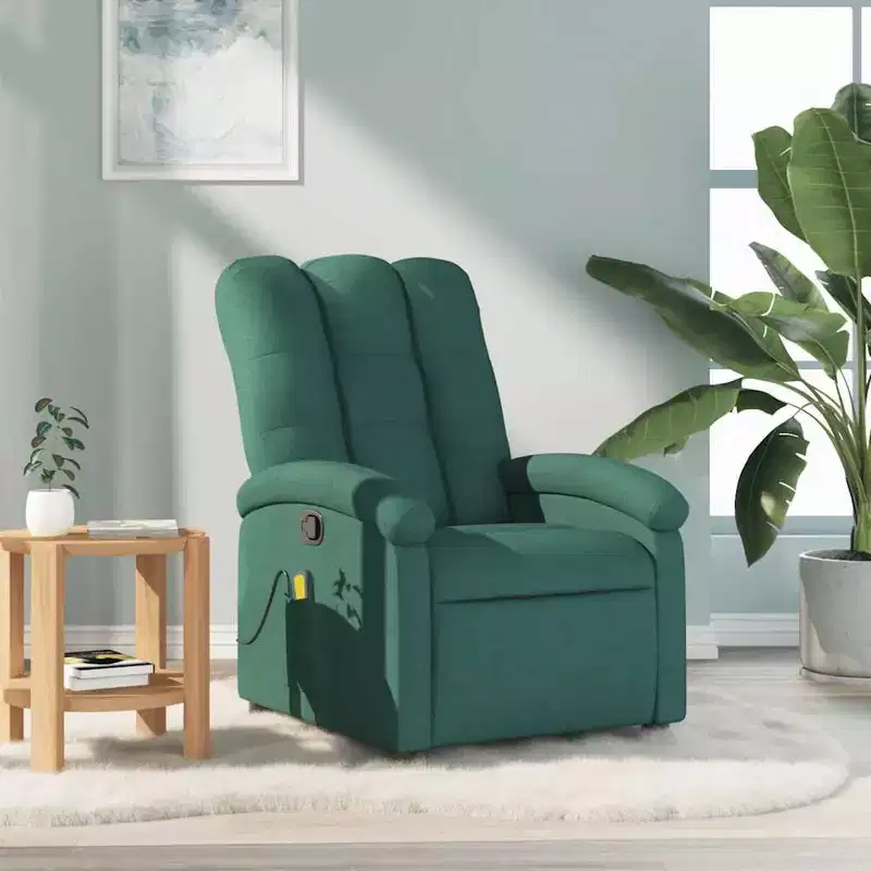vidaXL Massage Recliner Chair, Adjustable Backrest/Footrest, Reclining Sofa - Dark Green