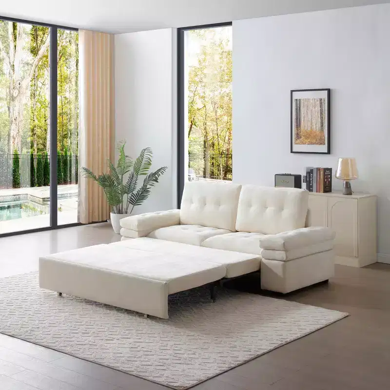 GDFStudio Turner 77 Linen Pull Out Couch Bed with Adjusted Armrest