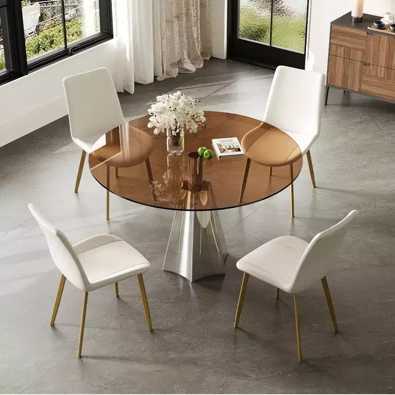 GDFStudio Lenhart Mid-Century 5 Piece Round Dining Set with 35 Glass Table and 4 Ergonomic Chairs