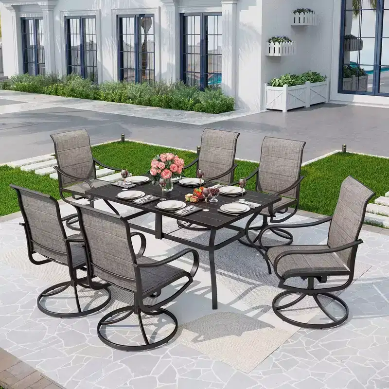 Patio Set with Steel Table with 1.57" Umbrella Hole & Steel 360 Swivel Padded Arm Chairs - Captiva Designs: Weather-Resistant