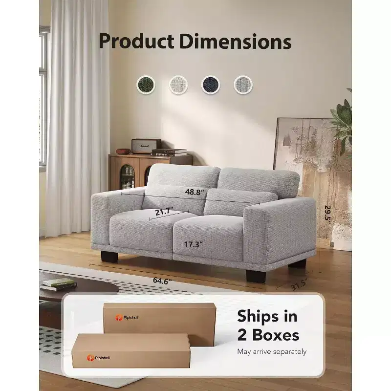 65 In Modern Couch with Deep Seats and Wide Armrests, Loveseat Couches for Living Room, Comfortable Love Seat Sofa with Max weight capacity 300 lbs