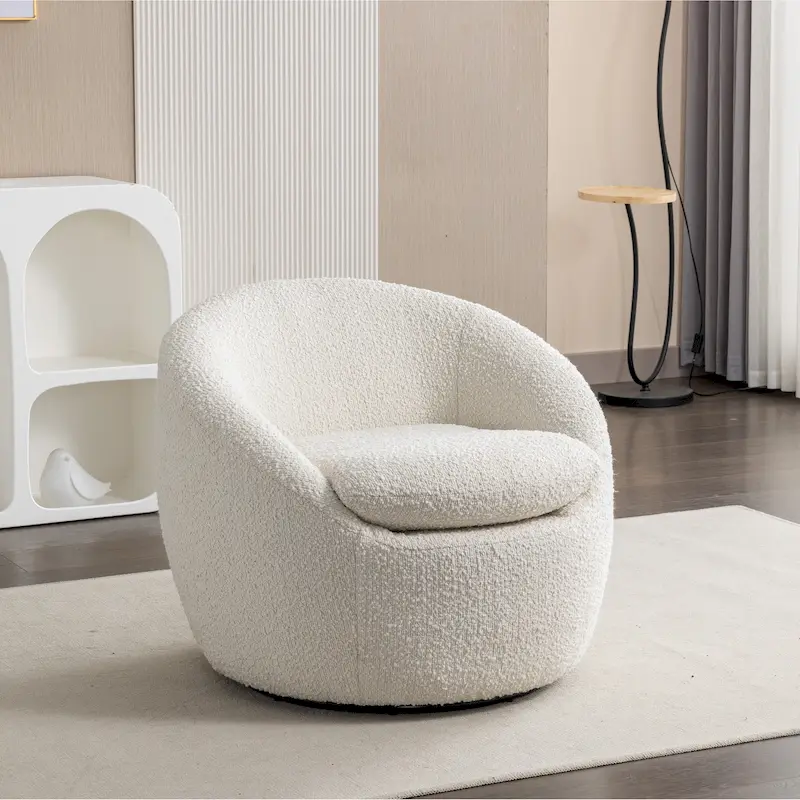 31 Boucle Upholstered Barrel Chair with Swivel Base
