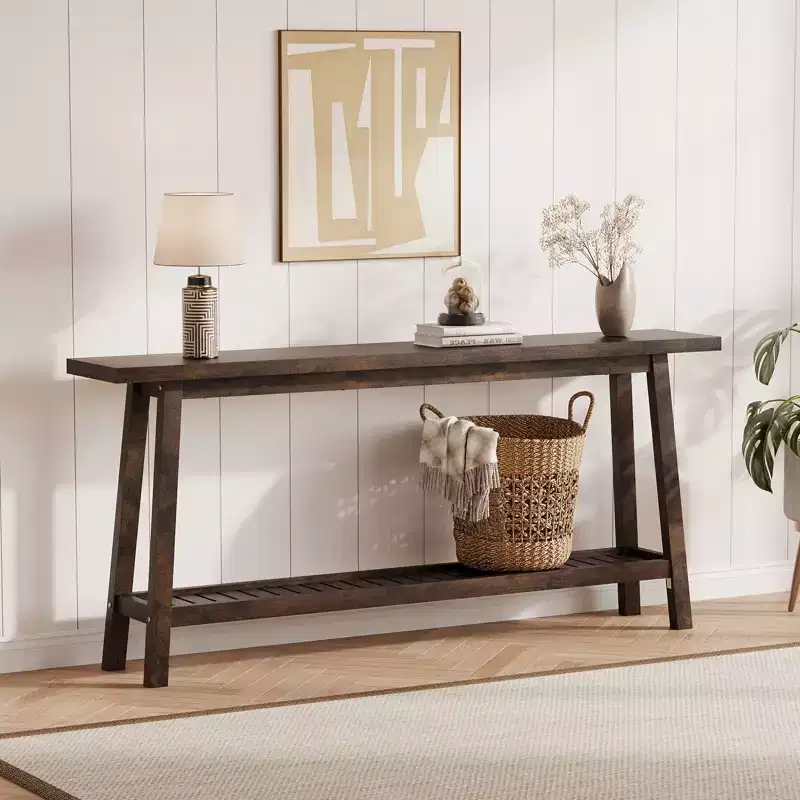 Console Table, 2-Tier Narrow Sofa Table Behind Couch, Extra Long Entryway Table for Hallway, Industrial Farmhouse Entry Table for Living Room, Foyer