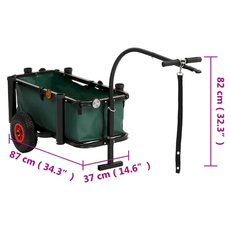 vidaXL Fishing Trolley Black Steel - 34.3 x 14.6 x 32.3
