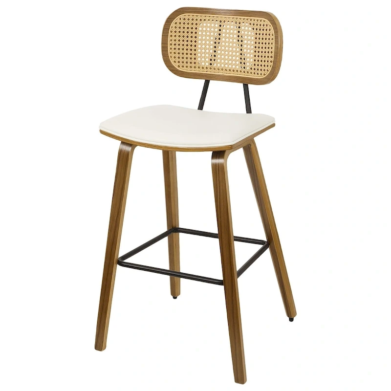 26-inch Wood Counter Height Bar Stools with Rattan Back